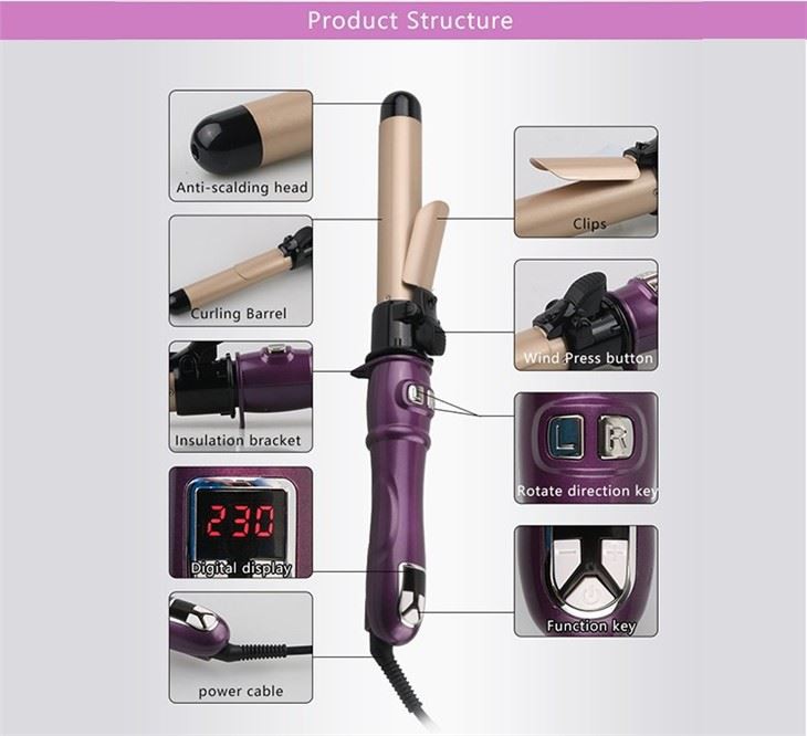 เครื่องม้วนผมไฟฟ้าแบบหมุนอัตโนมัติ 360°